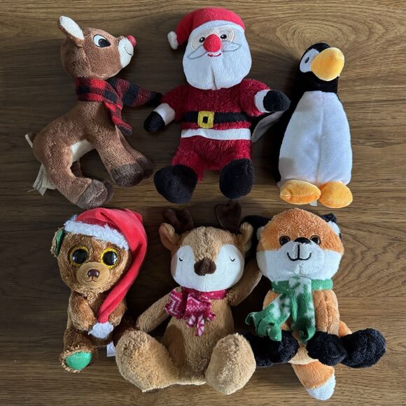 Holiday Christmas Plush Stuffed Animals Lot Rudolph, Santa, Bear, Reindeer, Fox - Picture 5 of 6